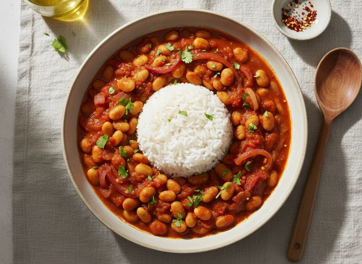 Lima Bean and Onion Stew with Rice photo