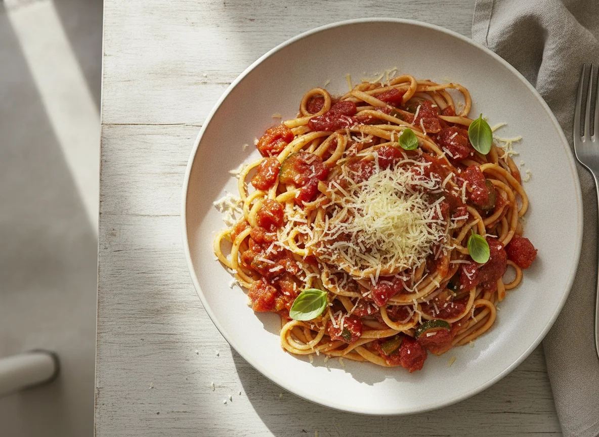Linguine with Tomato Sauce and Grated Cheese photo