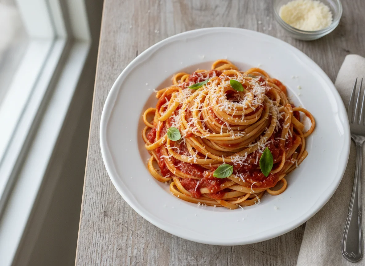 Linguine with Tomato Sauce and Parmesan photo