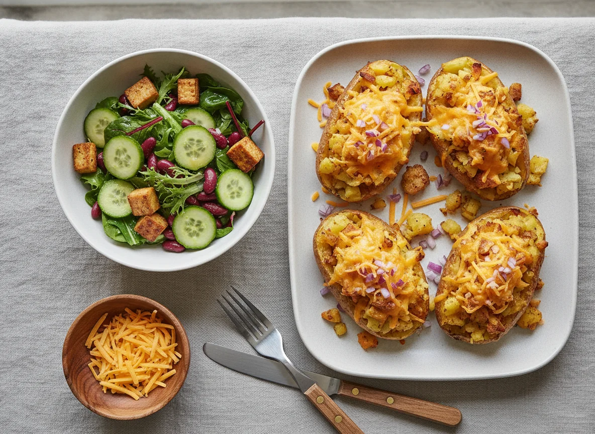Loaded Baked Potato Skins with Side Salad photo
