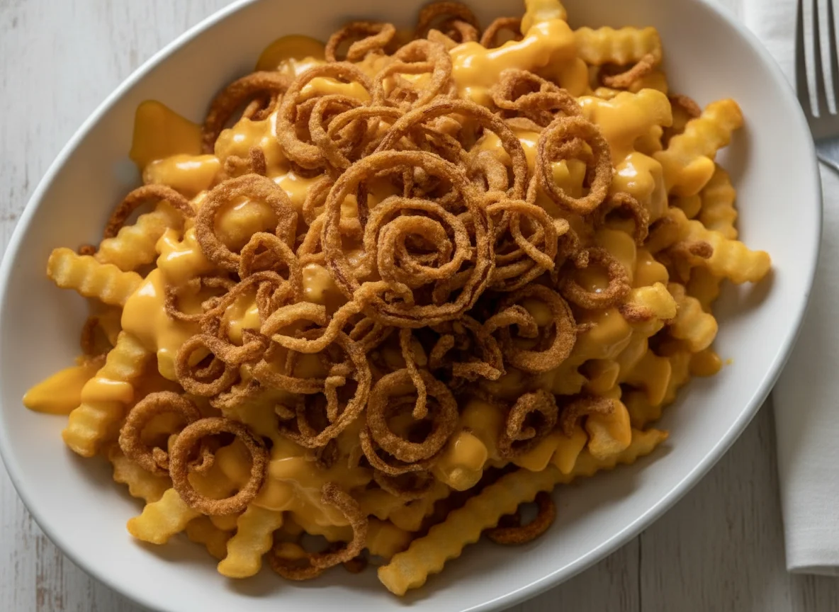 Loaded Fries with Cheese and Fried Onions photo
