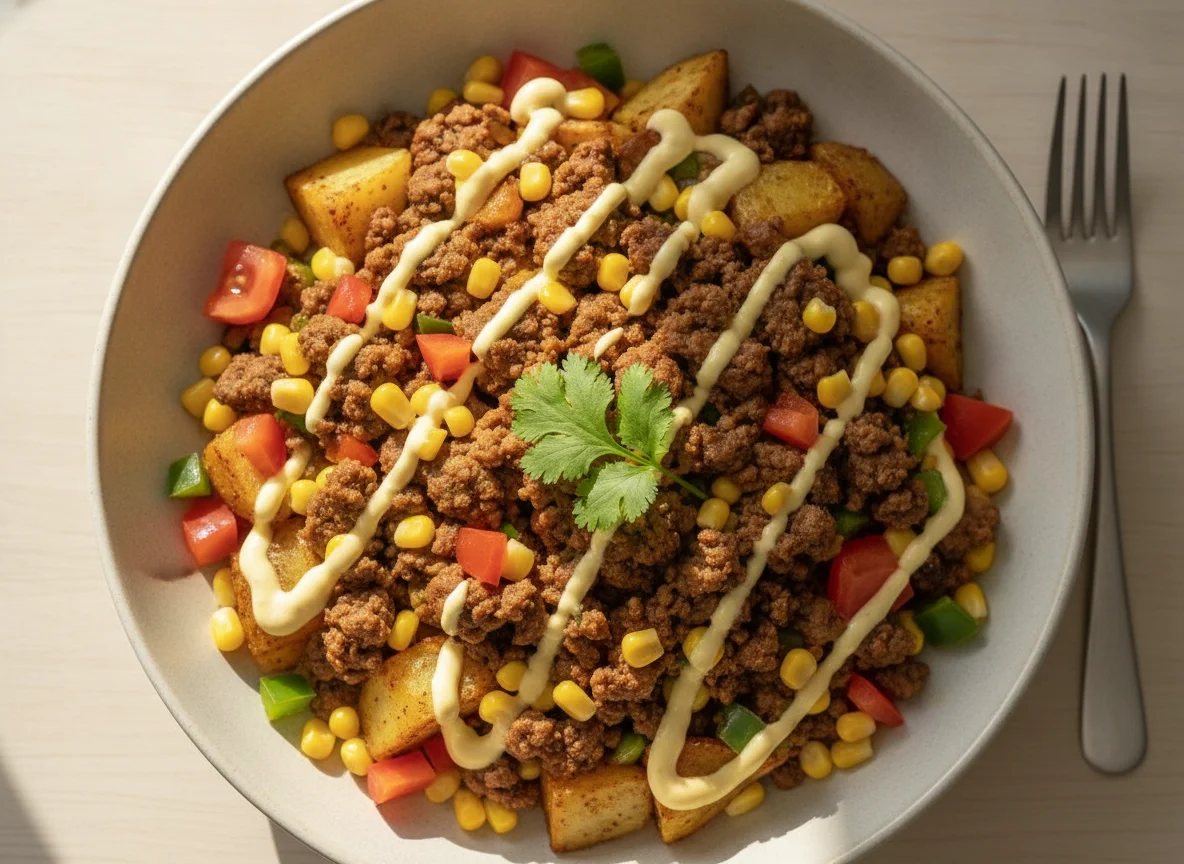 Loaded Ground Beef and Roasted Potato Bowl photo