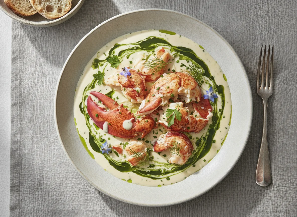 Lobster in Cream Sauce with Herb Oil photo