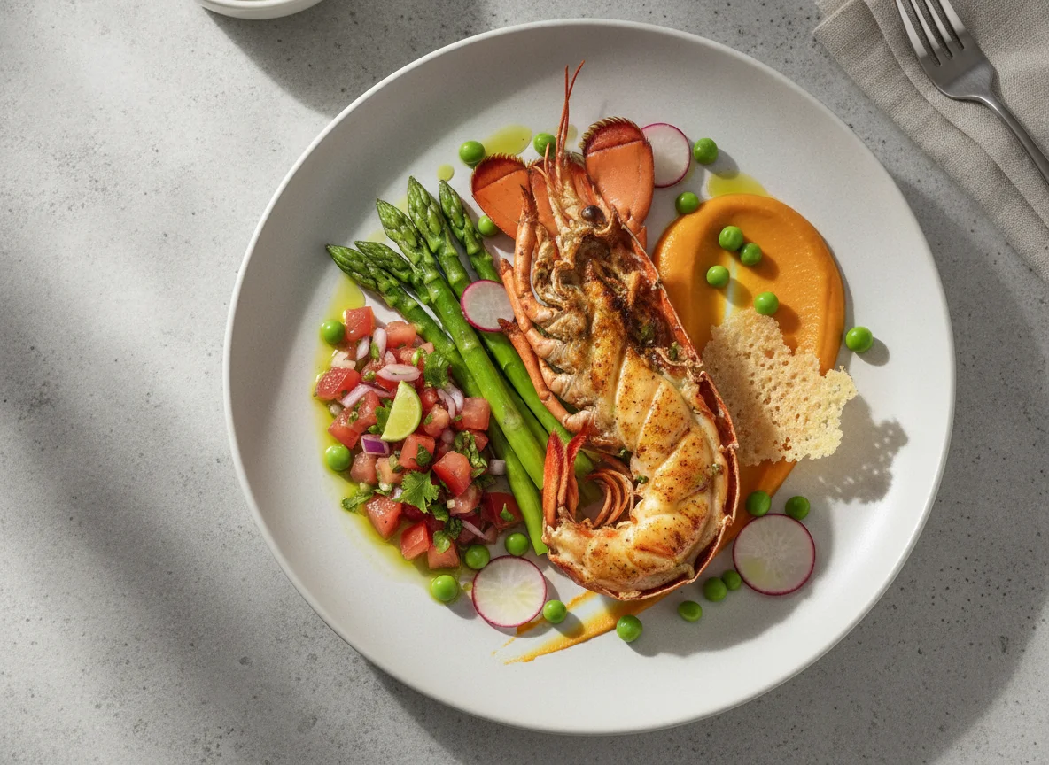 Lobster with Asparagus and Tomato Salsa photo