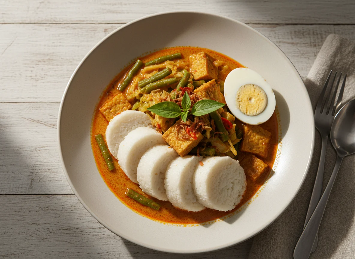 Lontong with Spicy Gravy and Eggs photo