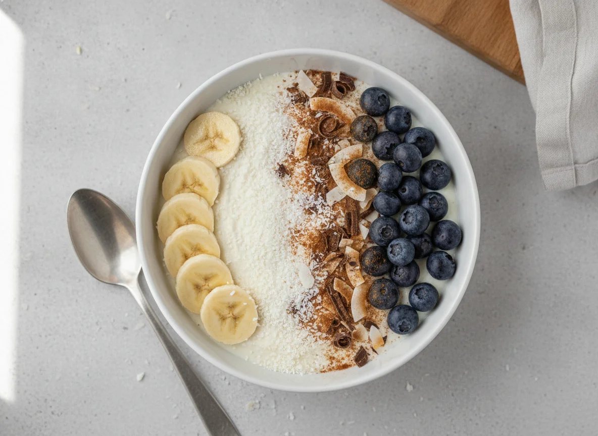 Low-fat Quark Bowl with Fruit and Protein photo