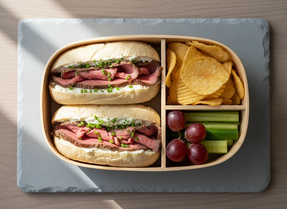 Lunchbox with rolls and crisps photo
