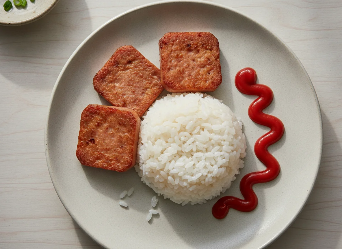 Luncheon Meat with Rice and Ketchup photo