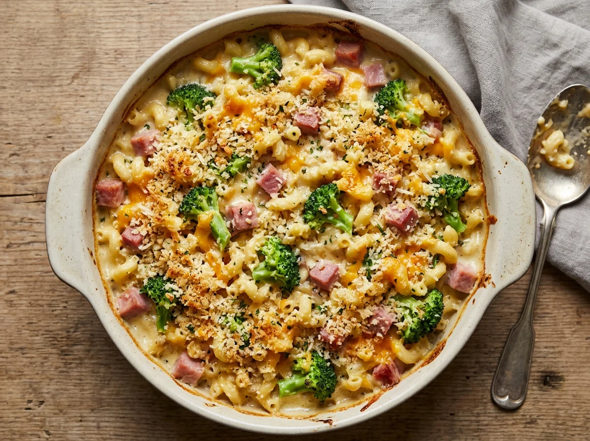 Macaroni and Cheese Casserole with Ham and Broccoli photo