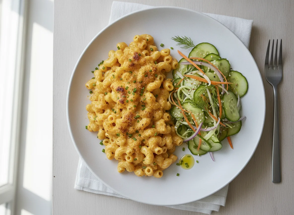 Macaroni and Cheese with Cucumber Salad photo