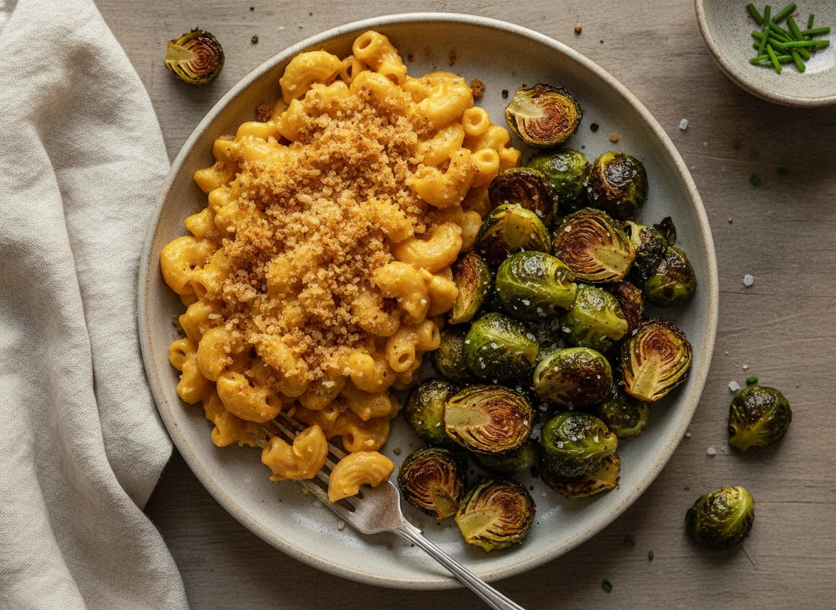 Macaroni and Cheese with Roasted Brussels Sprouts photo