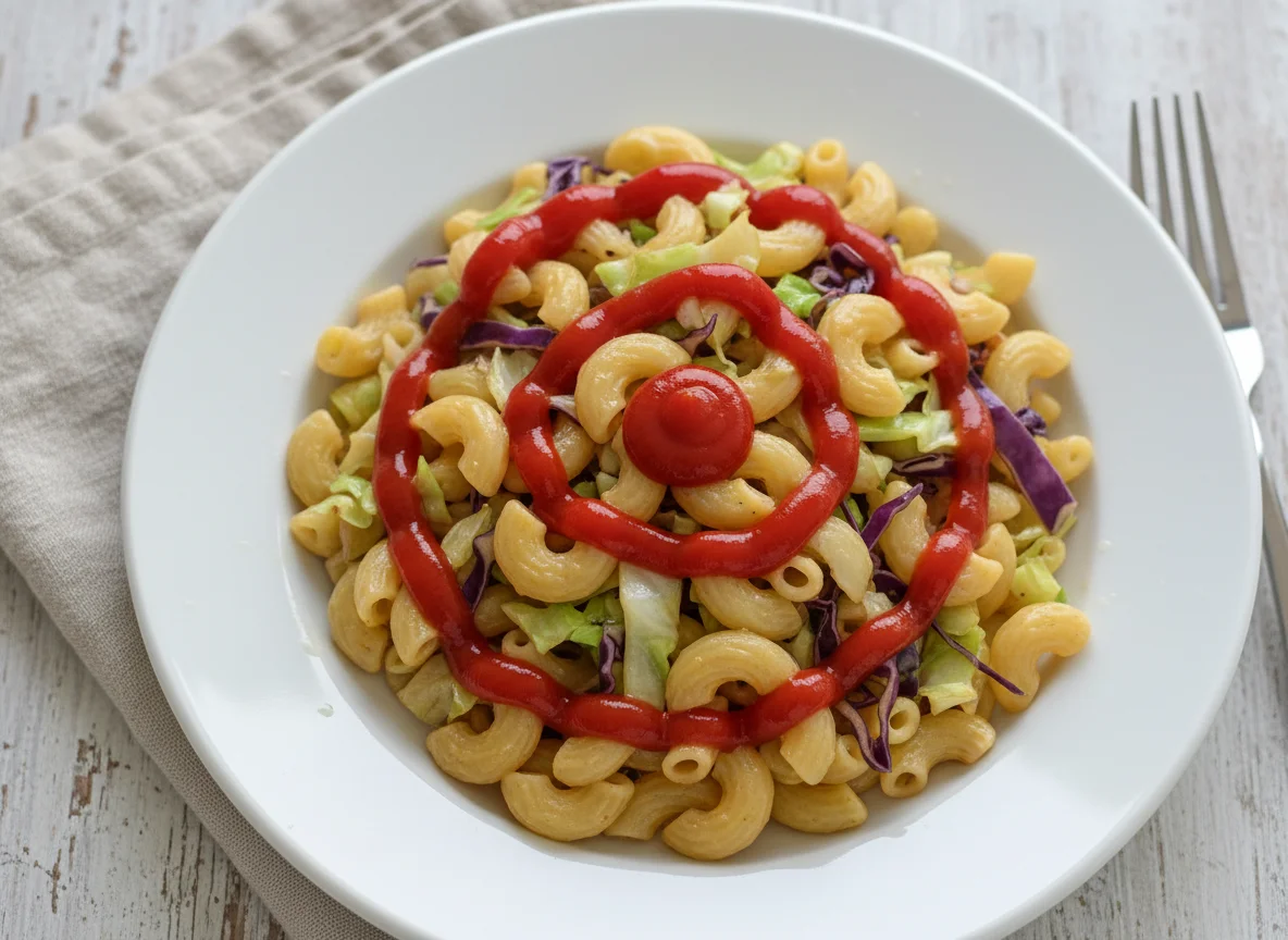 Macaroni with Cabbage and Ketchup photo