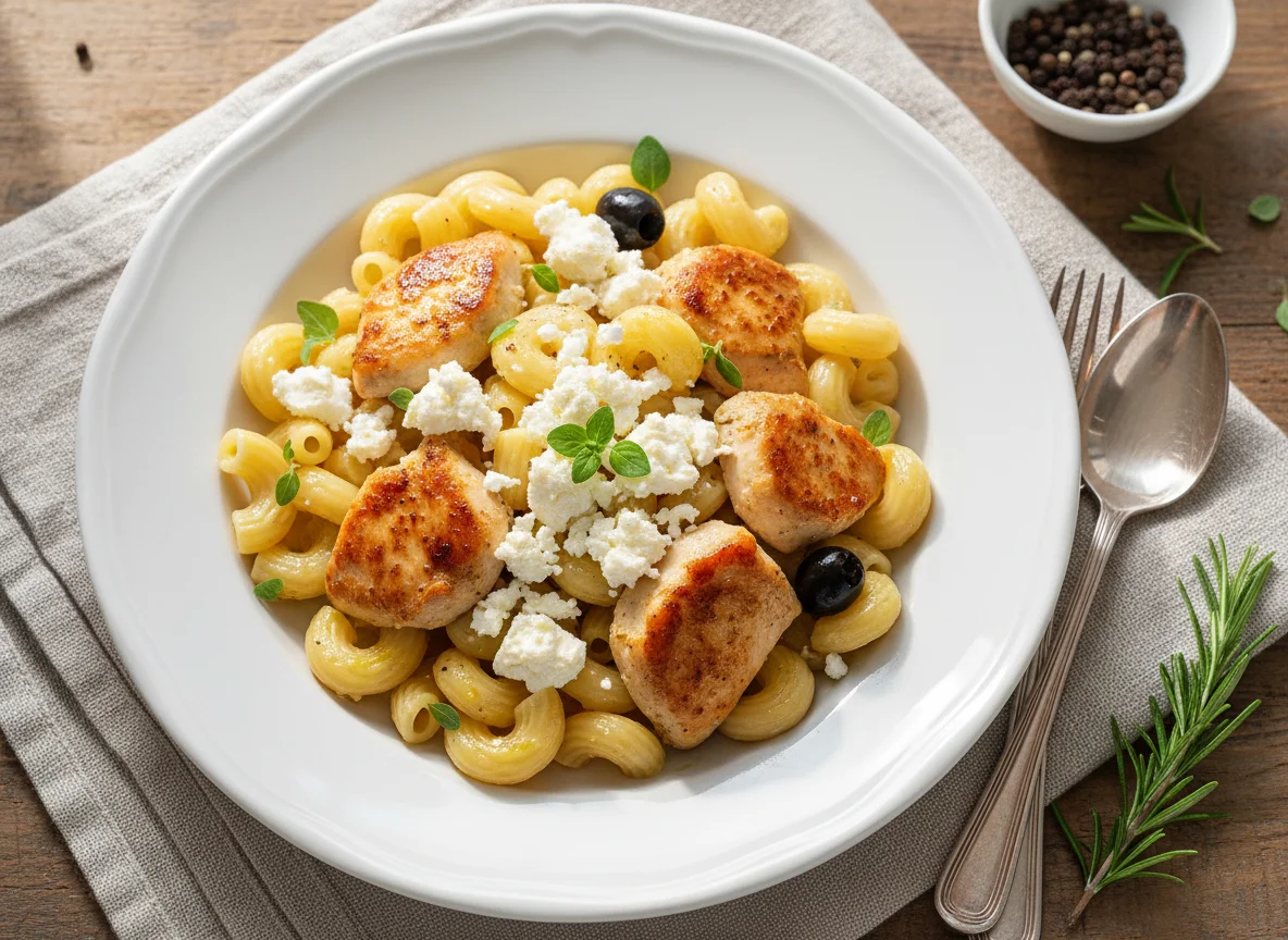 Macaroni with Chicken and Feta Cheese photo