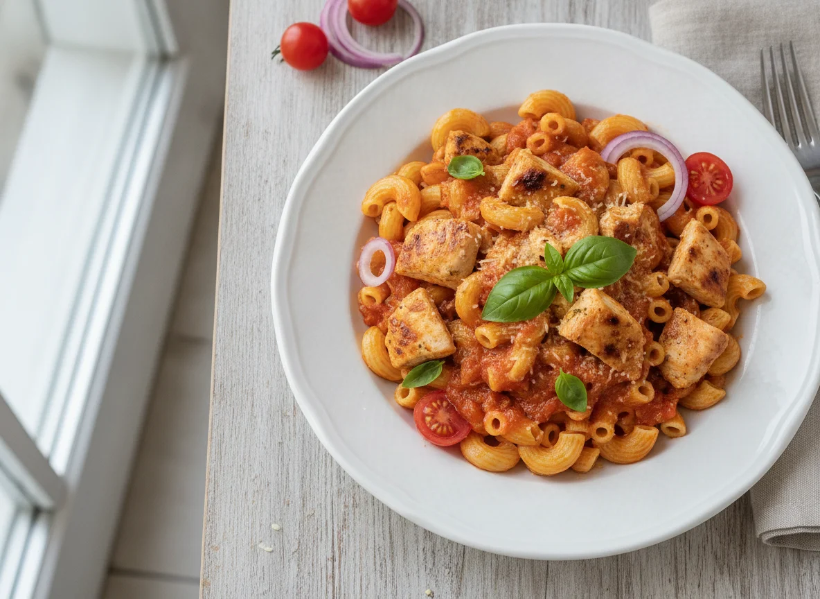 Macaroni with Chicken and Tomato Sauce photo
