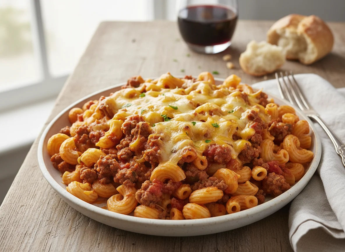 Macaroni with Ground Meat and Cheese photo