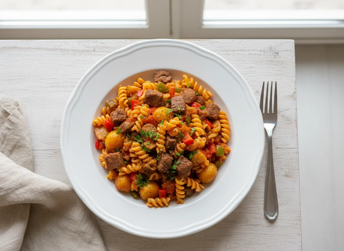 Macaroni with Meat and Vegetables photo