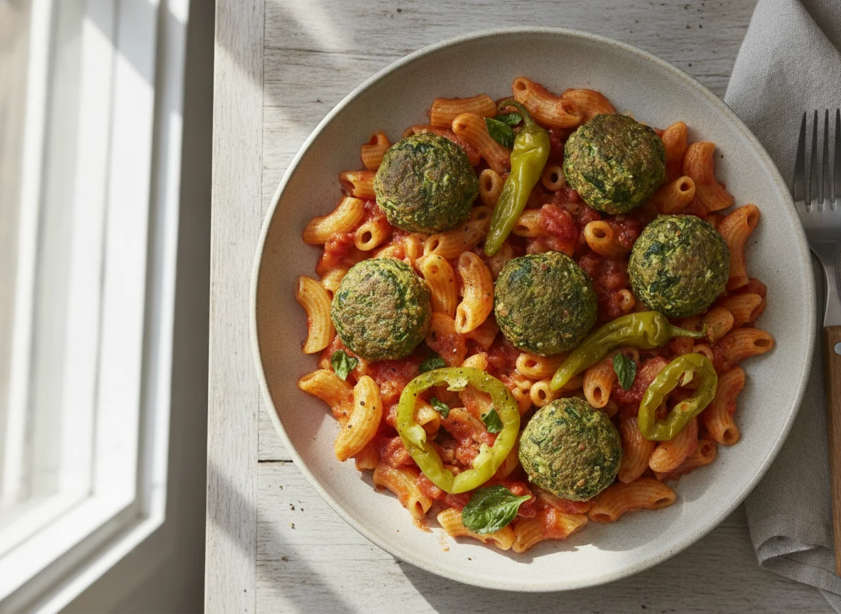 Macaroni with Meatballs and Pickled Pepper photo