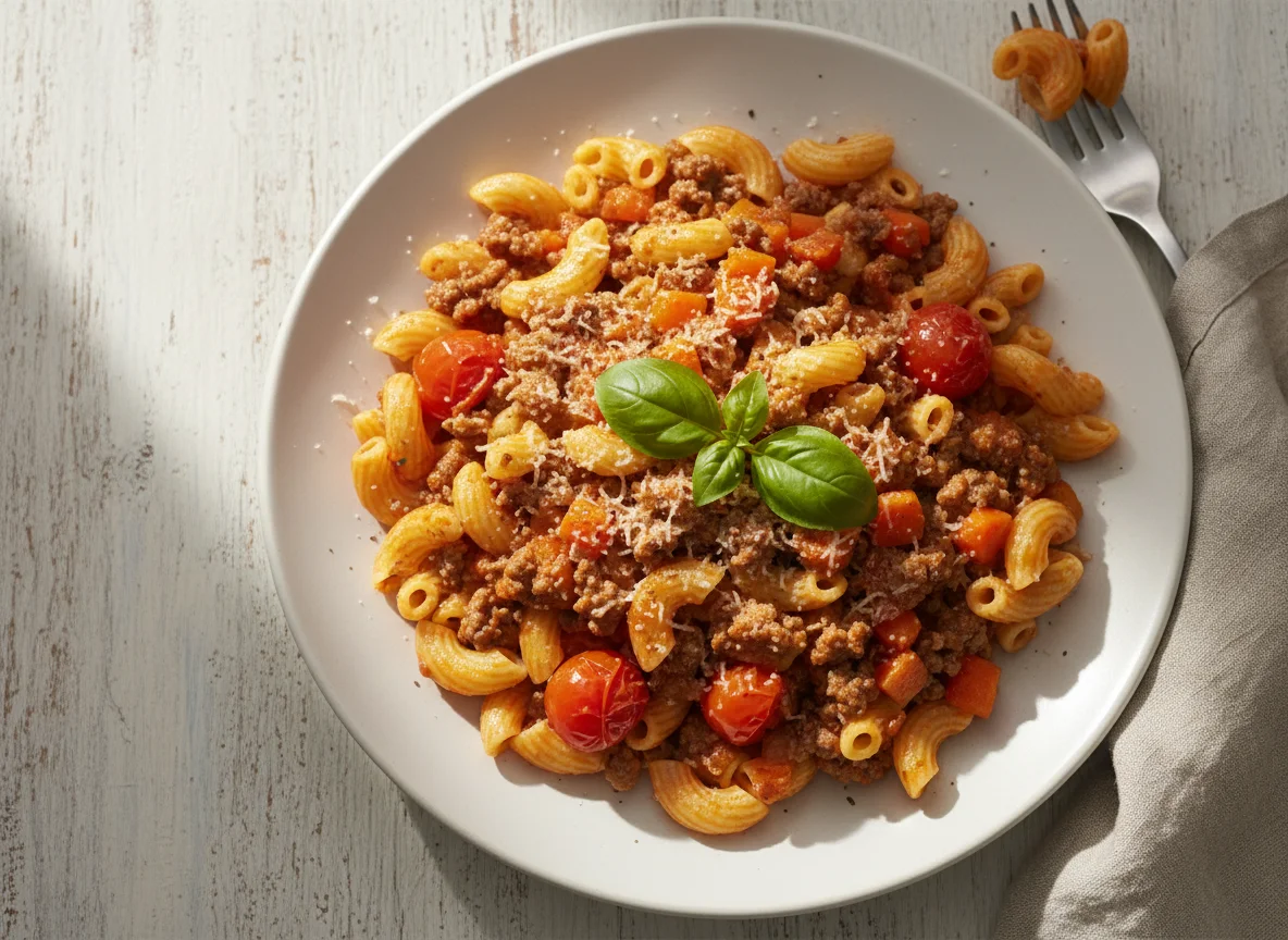 Macaroni with Mince and Vegetables photo