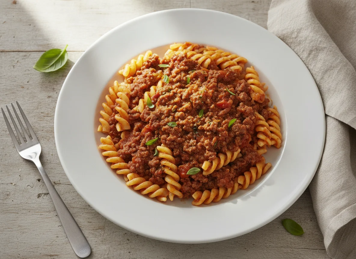 Macaroni with Minced Meat and Tomato Sauce photo