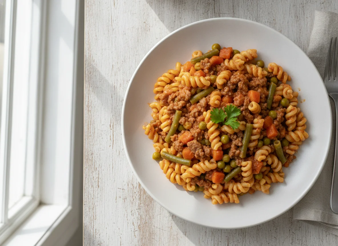 Macaroni with Minced Meat and Vegetables photo