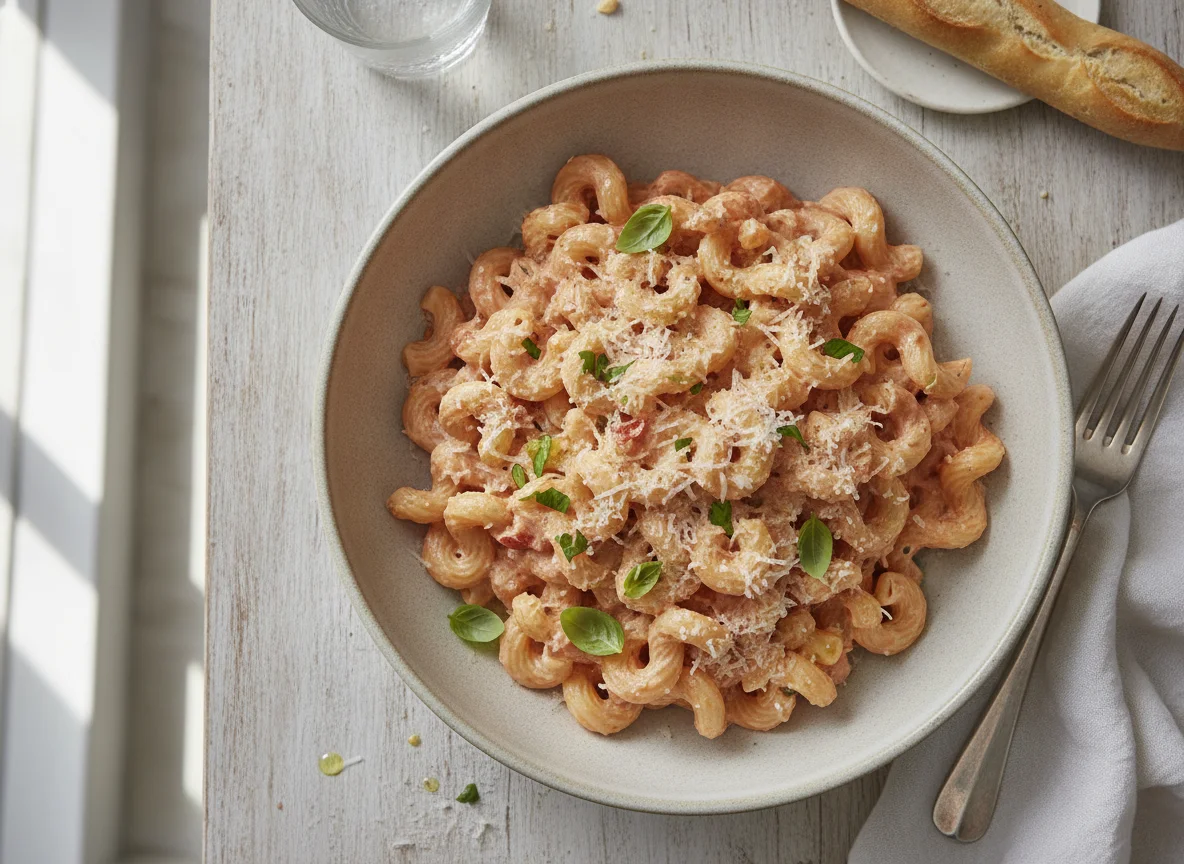 Macaroni with Pink Sauce and Parmesan photo