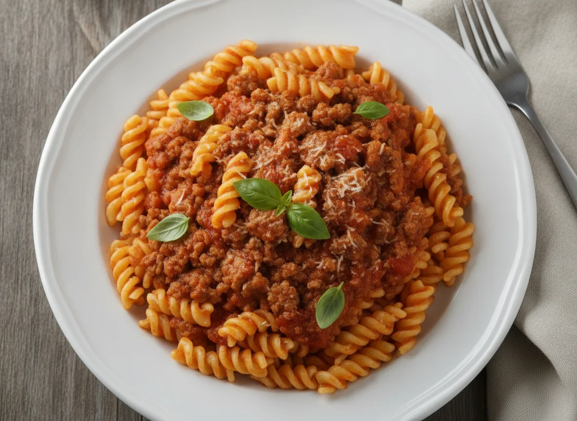 Macaroni with Tomato Sauce and Minced Meat photo