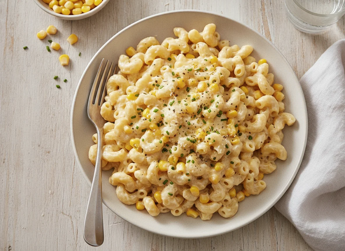 Macaroni with White Sauce and Corn photo