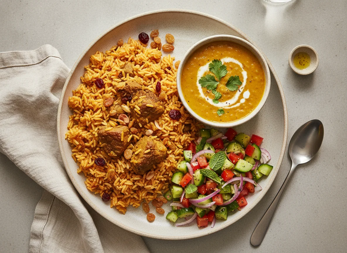 Machboos with Daal and Salad photo