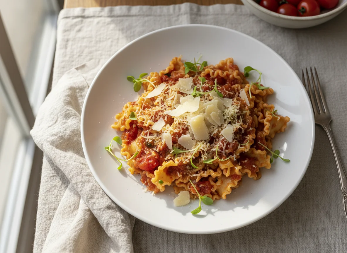 Mafalda Pasta with Tomato Sauce and Parmesan photo