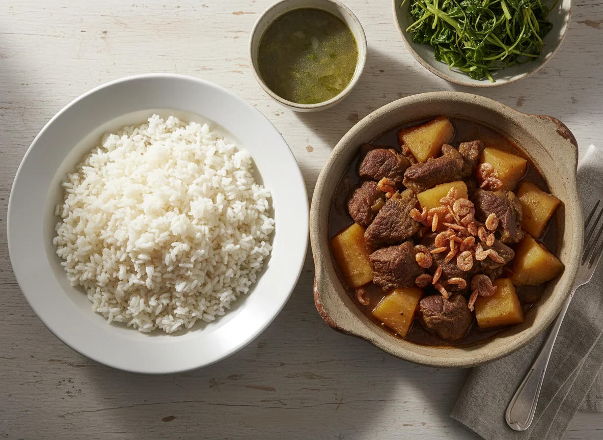 Malagasy Rice with Stewed Vegetables and Meat photo