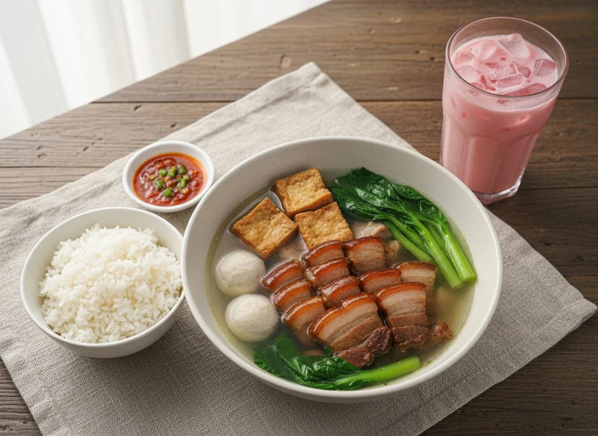 Malaysian Mixed Soup with Braised Pork and Rice photo