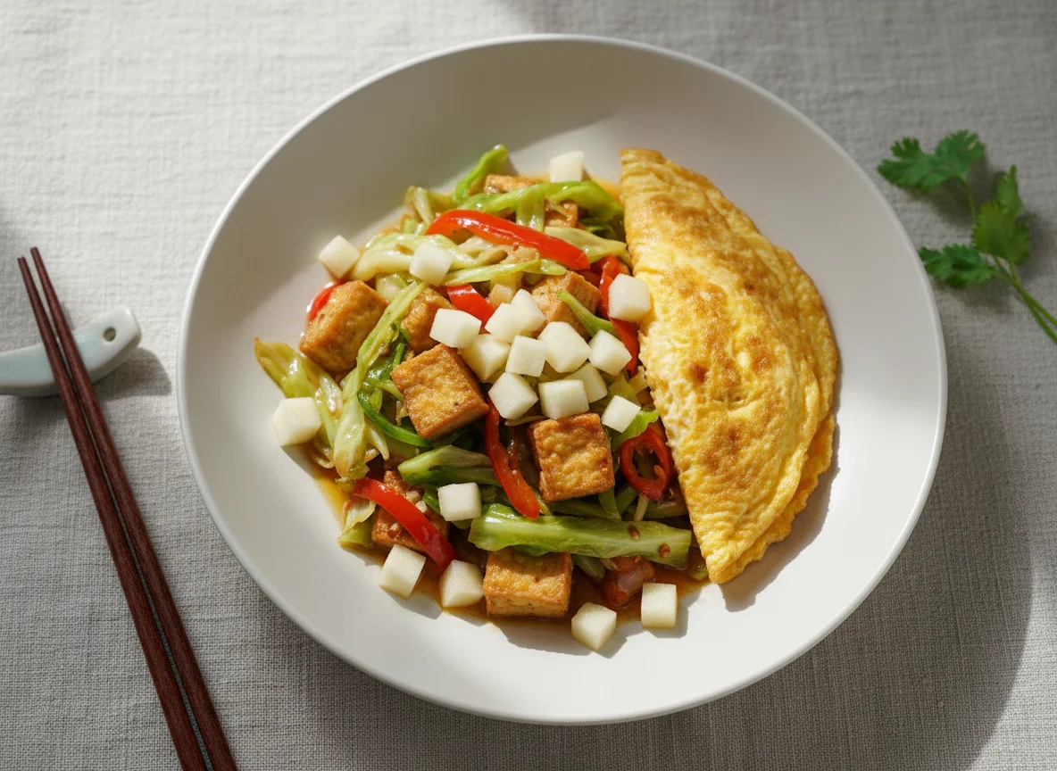 Malaysian Stir-fry with Omelette and Apple photo