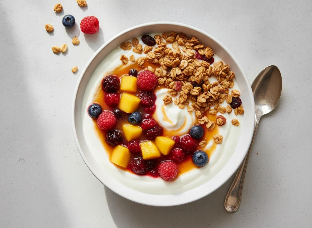 Mango & Berry Greek Yoghurt with Granola photo