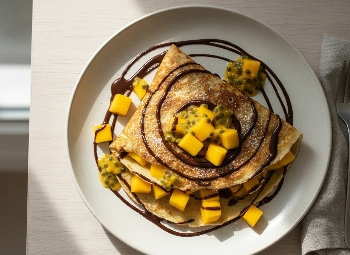 Mango, Chocolate and Passion Fruit Crepe photo