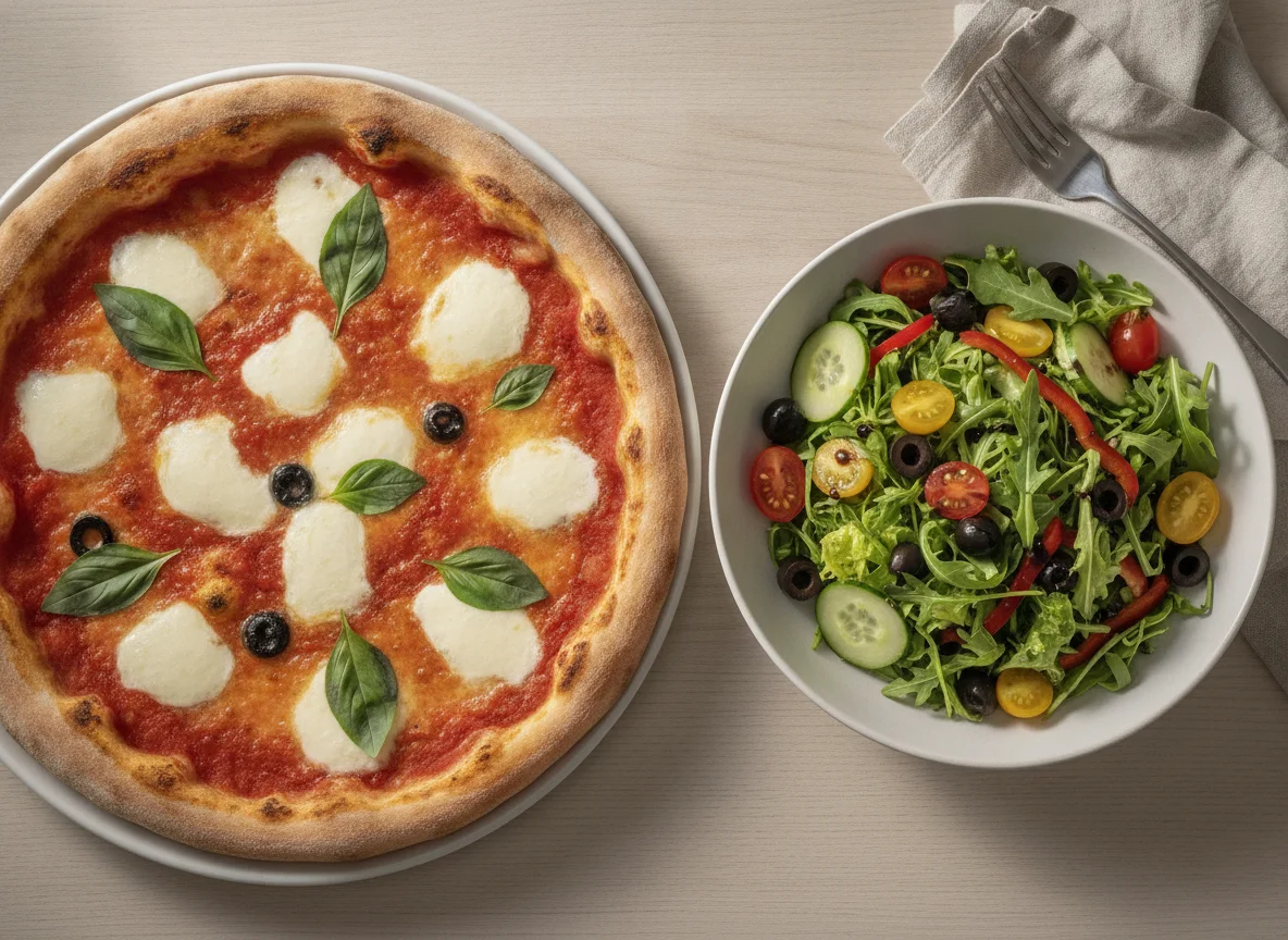 Margherita Pizza and Mixed Side Salad photo