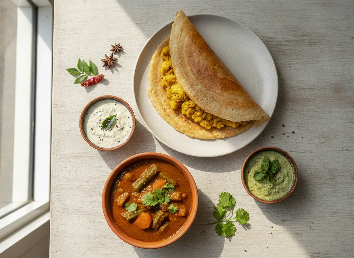 Masala Dosa with Chutneys and Sambar photo