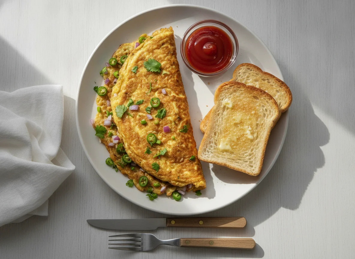 Masala Omelette with Toast and Ketchup photo