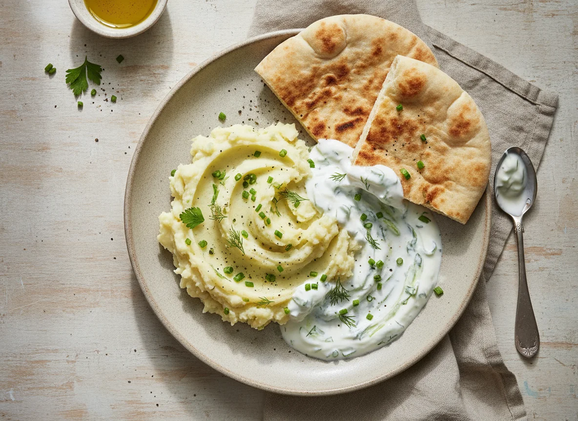 Mashed Potato with Herbs and Yogurt Sauce photo