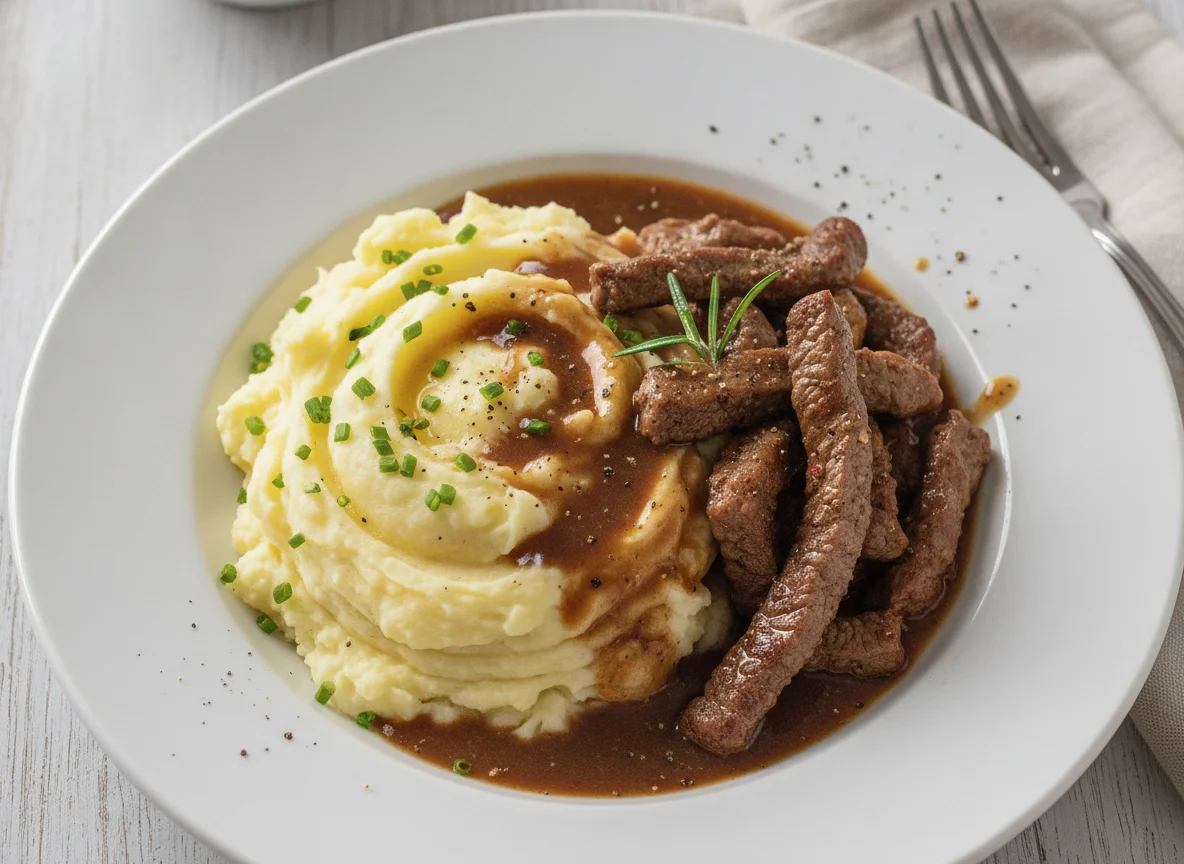 Mashed Potatoes with Beef and Gravy photo