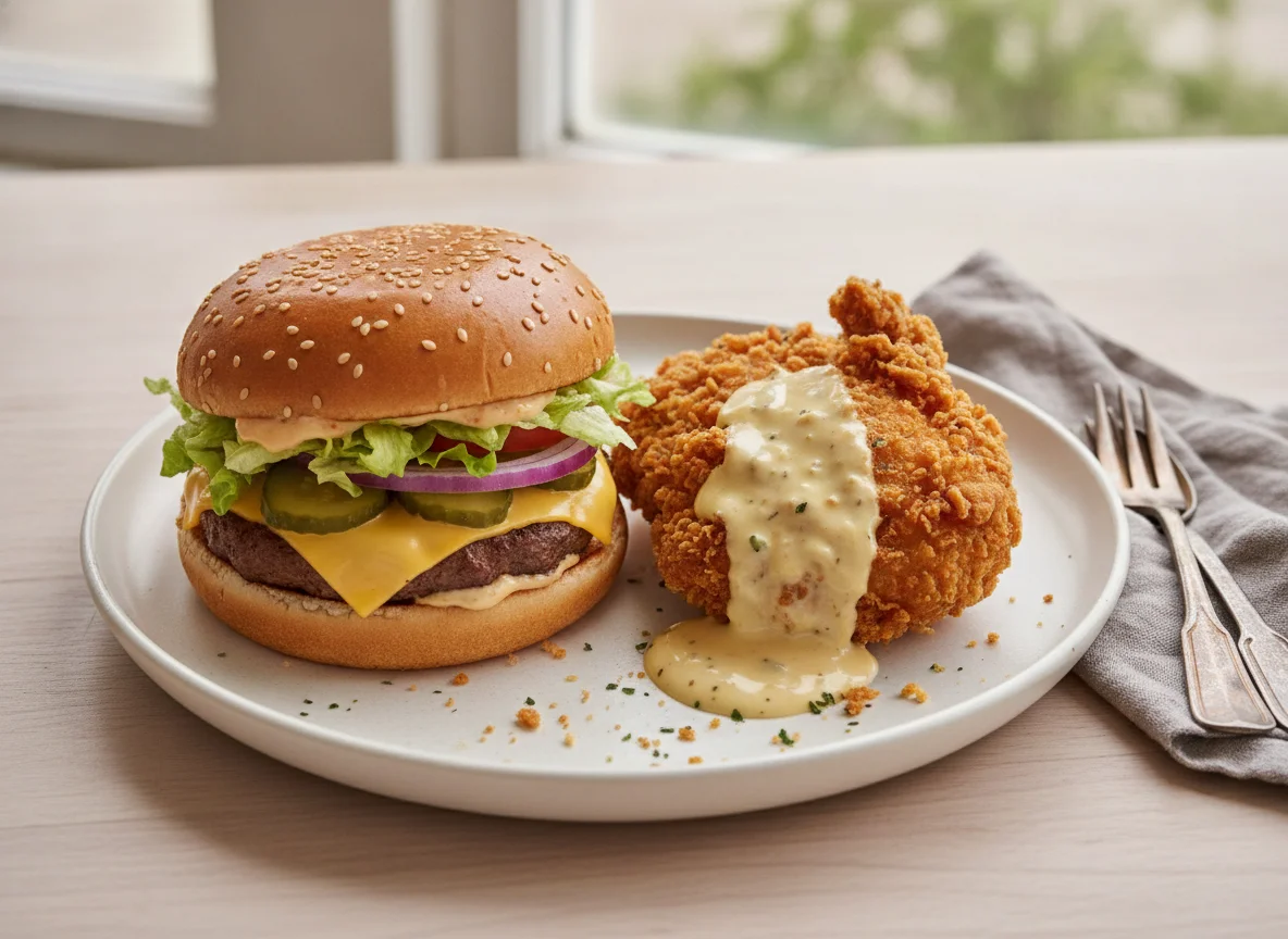 McDonald's Burger and Fried Chicken with Sauce photo