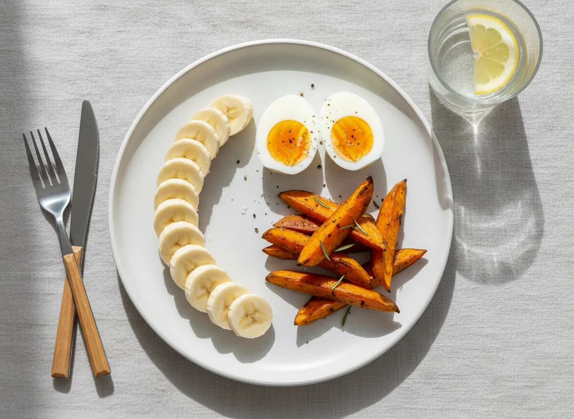 Meal Prep with Banana, Eggs, and Sweet Potato photo