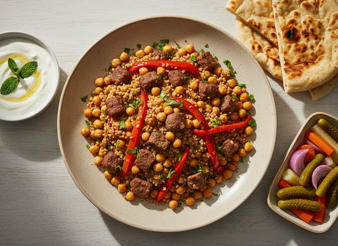 Meat and Chickpea Pilaf with Sides photo