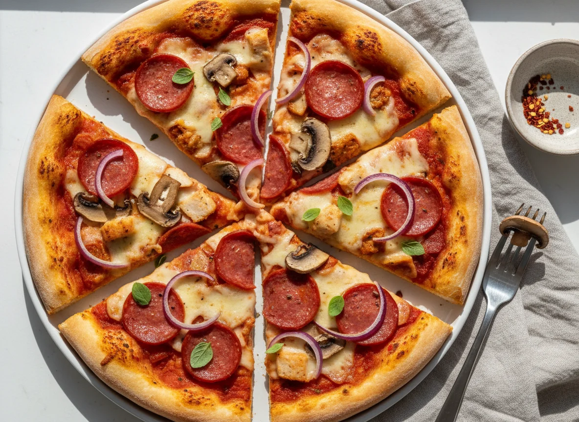 Meat and Mushroom Pizza Slices photo