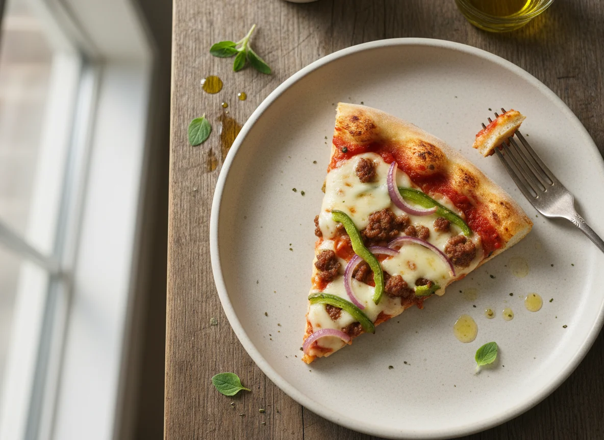 Meat and Vegetable Pizza Slice photo