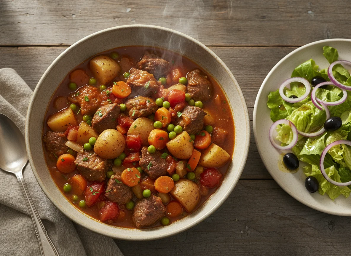 Meat and Vegetable Stew with Side Salad photo