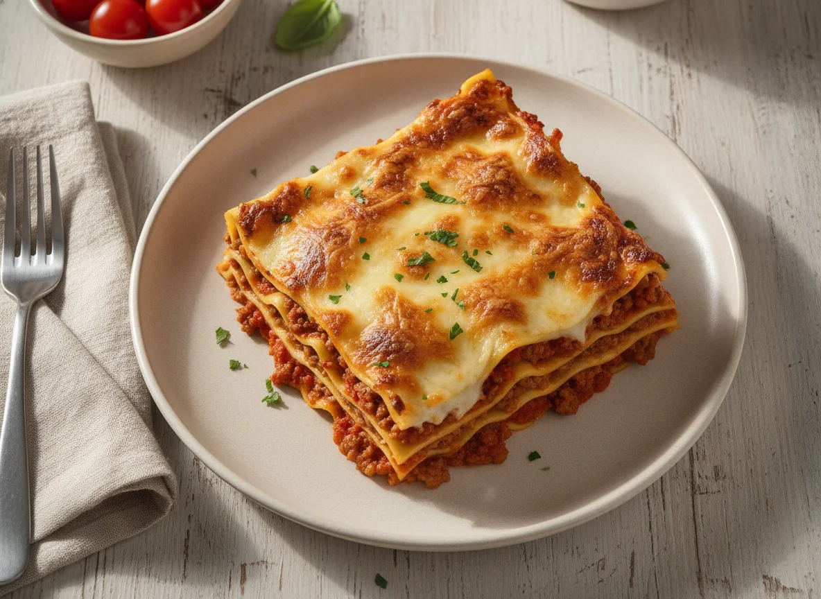 Meat Lasagna with Bechamel and Cheese photo