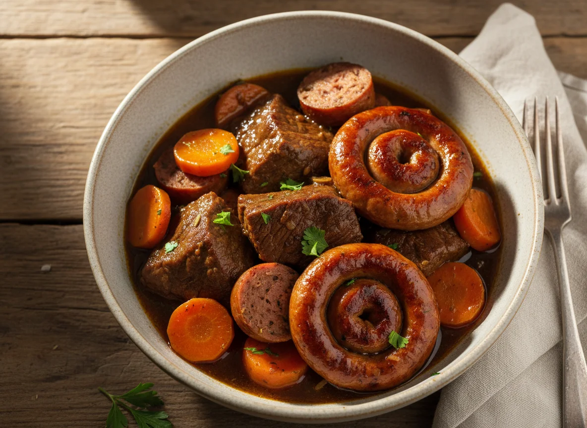 Meat Stew with Carrots and Sausage photo
