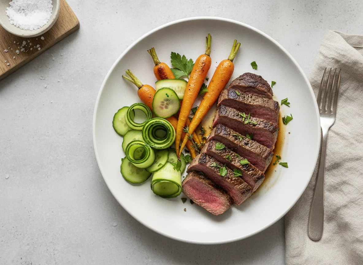 Meat with Carrots and Cucumber photo