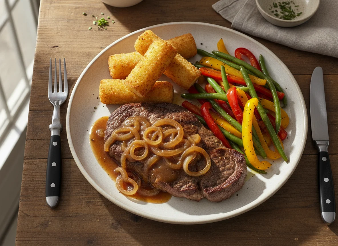 Meat with Potato Croquettes and Mixed Vegetables photo