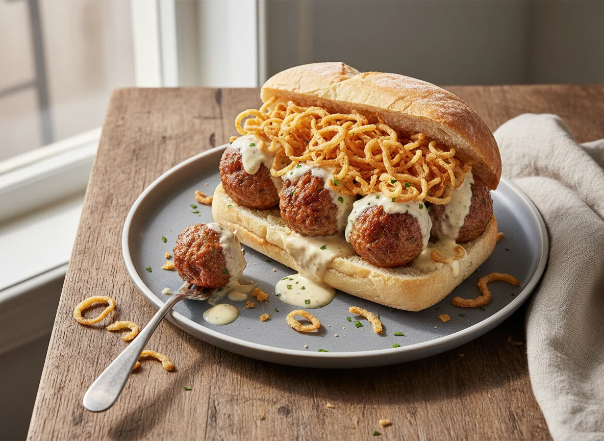Meatball and Crispy Onion Sandwich photo